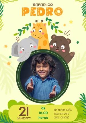 Convite de Aniversário Safari com Foto para Editar Online