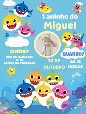 Convite Aniversário Baby Shark com Foto para Editar Online