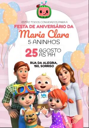 Convite Aniversário Cocomelon com a Turma para Editar Online