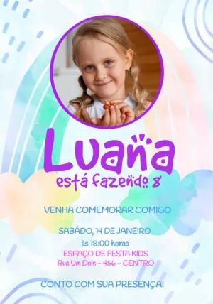 Convite Aniversário Arco-Íris com Foto para Editar Online