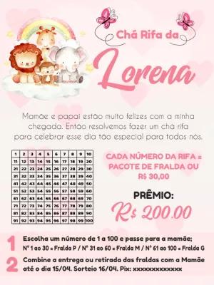 Convite Chá Rifa Safari com Animais Fofos para Editar Online