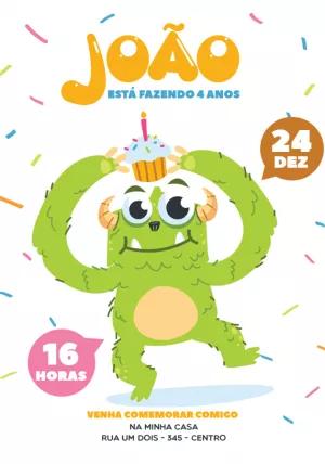 Convite de Aniversário Monstrinhos Divertidos para Editar Online
