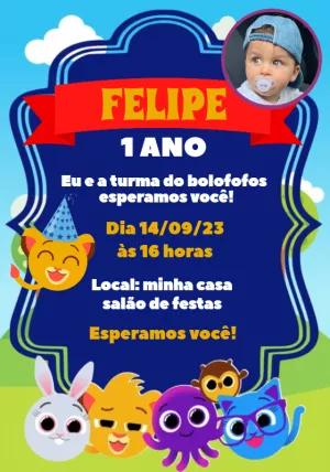Convite Aniversário Bolofofos com Foto para Editar Online
