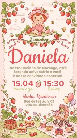 Convite de Aniversário Moranguinho Baby Fofo para Editar