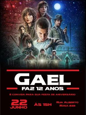 Convite Aniversário Stranger Things com Personagens para Editar
