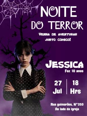 Convite Aniversário Wandinha Addams para Editar Online