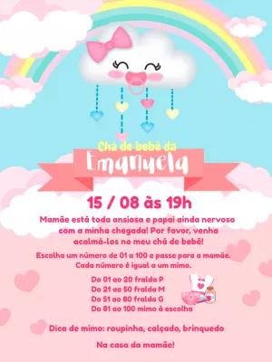 Convite Chá de Bebê Chuva de Amor com Nuvem para Editar Online