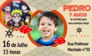 Convite Aniversário Naruto Chibi com Foto para Editar Online