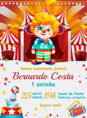 Convite de Aniversário Circo com Palhacinho para Editar Online