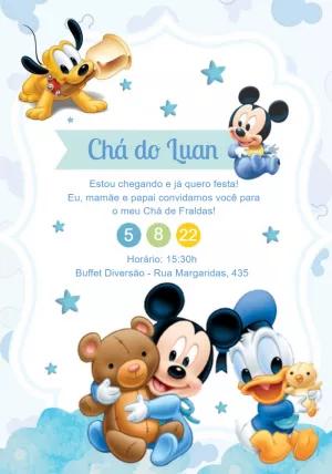 Convite Chá de Bebê Mickey Baby e Amigos para Editar Online