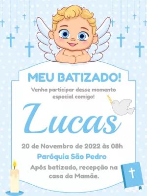 Convite de Batizado Anjinho Azul para Editar Online