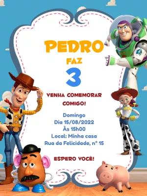 Convite Aniversário Toy Story com Personagens para Editar