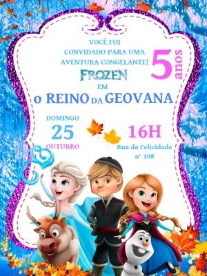 Convite de Aniversário Frozen com Personagens para Editar Online
