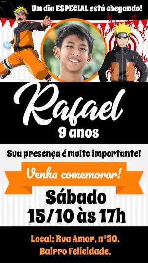 Convite de Aniversário Naruto com Foto para Editar Online