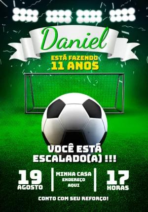 Convite Aniversário Futebol Editável: Bola no Campo para Editar
