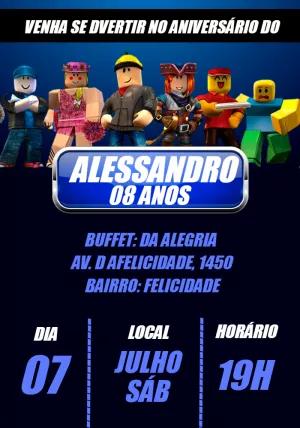 Convite de Aniversário Roblox com Personagens para Editar Online
