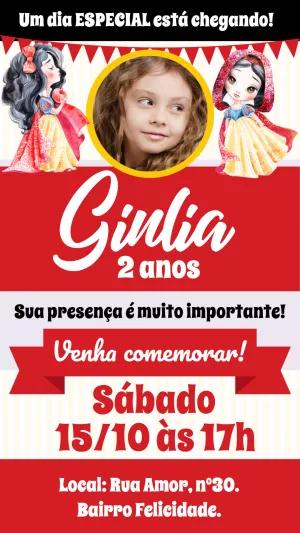 Convite Aniversário Branca de Neve com Foto para Editar Online