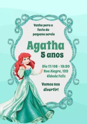 Convite Aniversário Pequena Sereia Ariel para Editar Online