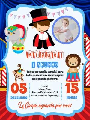 Convite Aniversário Circo com Foto para Editar Online