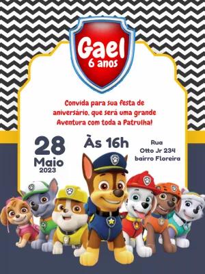 Convite de Aniversário Patrulha Canina para Editar Online