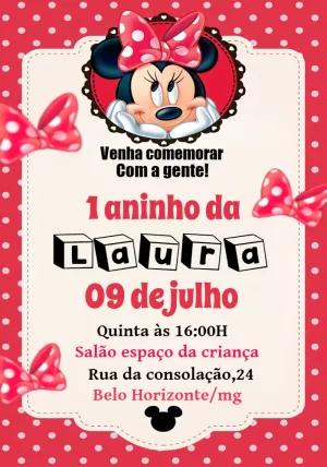 Convite de Aniversário Minnie Vermelha para Editar Online