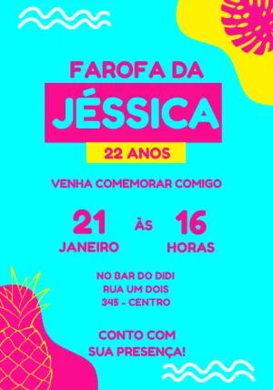 Convite de Aniversário Farofa Tropical para Editar Online