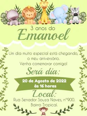 Convite Aniversário Safari com Animais para Editar Online