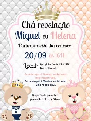 Convite Chá Revelação Ursinho Príncipe e Princesa para Editar