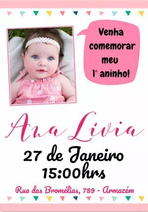 Convite de Aniversário Bandeirinhas com Foto para Editar Online