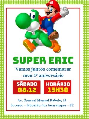 Convite de Aniversário Super Mario e Yoshi para Editar Online