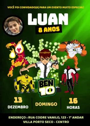 Convite de Aniversário Ben 10 com Foto para Editar Online
