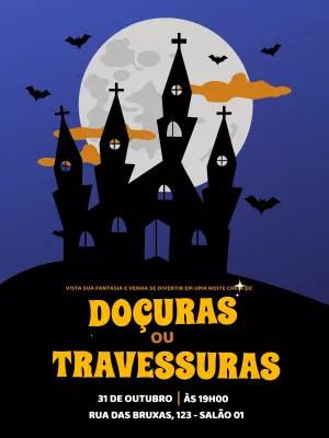 Convite de Halloween com Castelo Assombrado para Editar Online