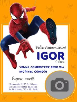 Convite Aniversário Homem Aranha com Foto para Editar Online