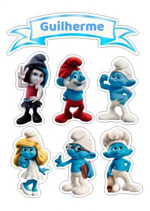Topo de Bolo Smurfs com Personagens para Editar Online