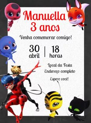 Convite de Aniversário Ladybug Miraculous para Editar Online