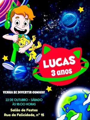 Convite Aniversário Gato Galáctico para Editar Online