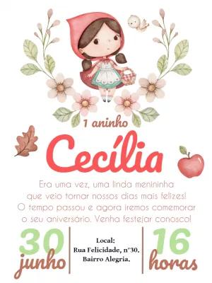 Convite de Aniversário Chapeuzinho Vermelho Editável Online