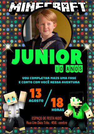 Convite Aniversário Minecraft com Foto para Editar Online
