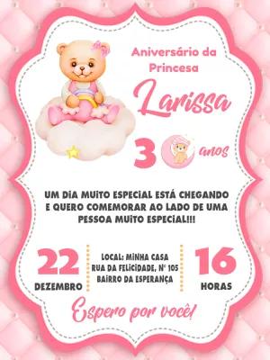 Convite Aniversário Ursinha Princesa para Editar Online