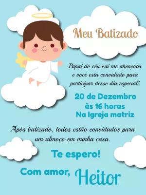 Convite de Batizado Anjinho Menino para Editar Online