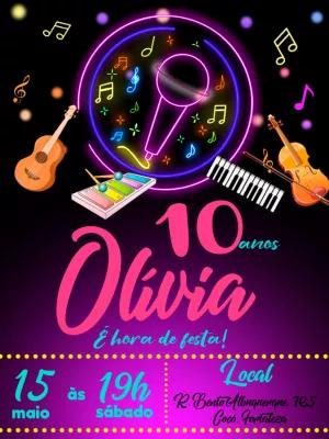 Convite Aniversário Música Neon para Editar Online