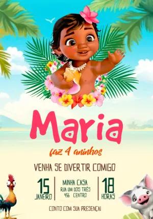 Convite de Aniversário Moana Baby para Editar e Imprimir