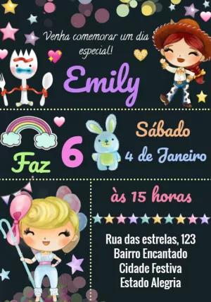Convite Aniversário Toy Story Menina para Editar Online