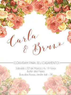 Convite de Casamento Floral com Rosas Vintage para Editar