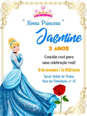 Convite de Aniversário Princesa Cinderela para Editar Online
