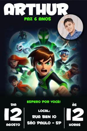 Convite de Aniversário Ben 10 com Foto para Editar Online