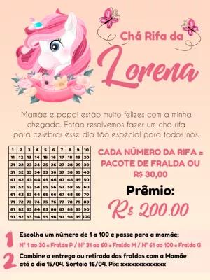Convite Chá Rifa Unicórnio Menina para Editar e Imprimir