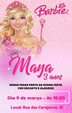 Convite de Aniversário Barbie Princesa para Editar Online
