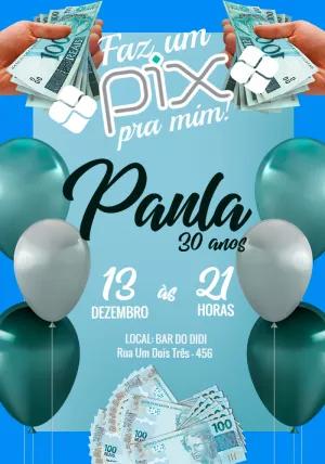 Convite de Aniversário Faz um Pix pra Mim para Editar Online
