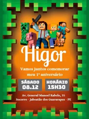 Convite de Aniversário Minecraft com Personagens para Editar Online